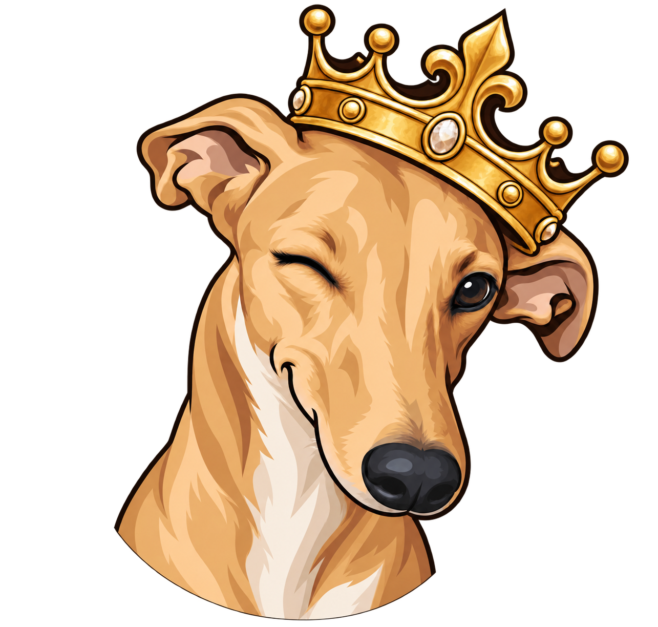 Illustrated fawn greyhound head, King William Productions emblem
